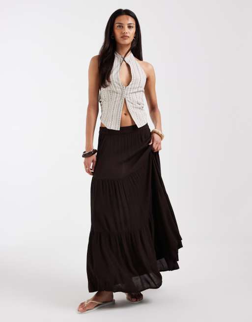 ONLY - Jupe longue à volants étagés - Marron