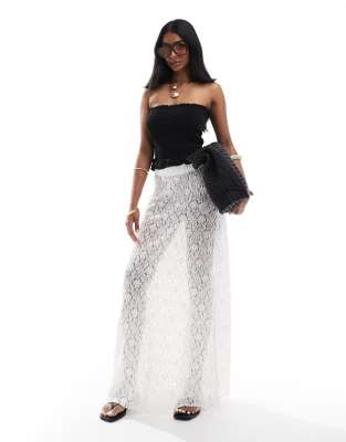 ONLY - Jupe longue en dentelle - Blanc
