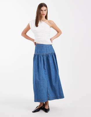 Jupe longue en jean à taille basse - Bleu moyen 40