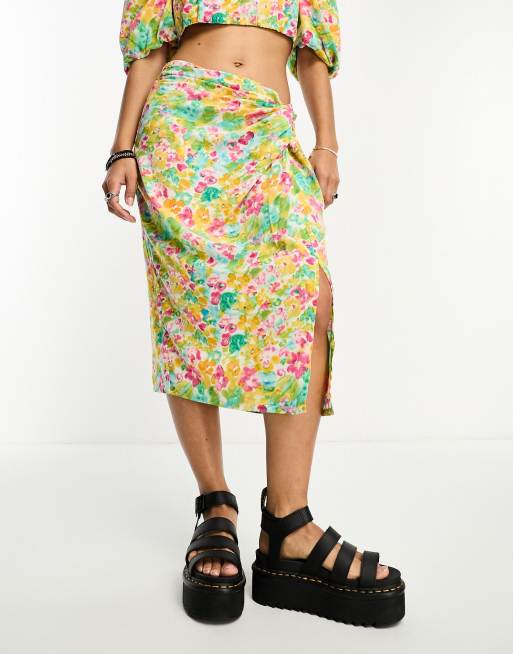 Only Jupe mi longue d ensemble style pareo avec n ud devant Multicolore fleuri ASOS