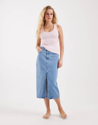 ONLY - Jupe mi-longue fendue devant - Bleu clair