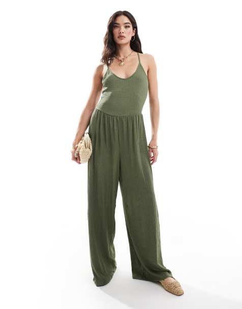 Only - Kakigrøn jumpsuit med vide ben - view 1