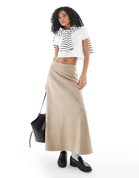 ONLY faux suede maxi skirt in stone