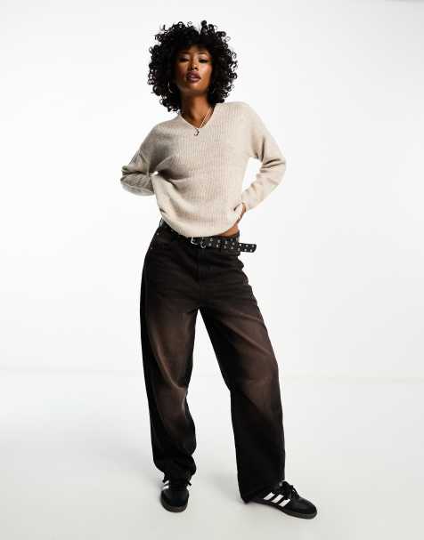 ONLY v neck jumper in stone marl 