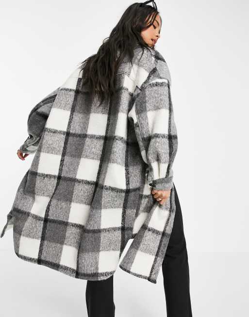 Only – Karierte Longline-Hemdjacke in Grau ASOS