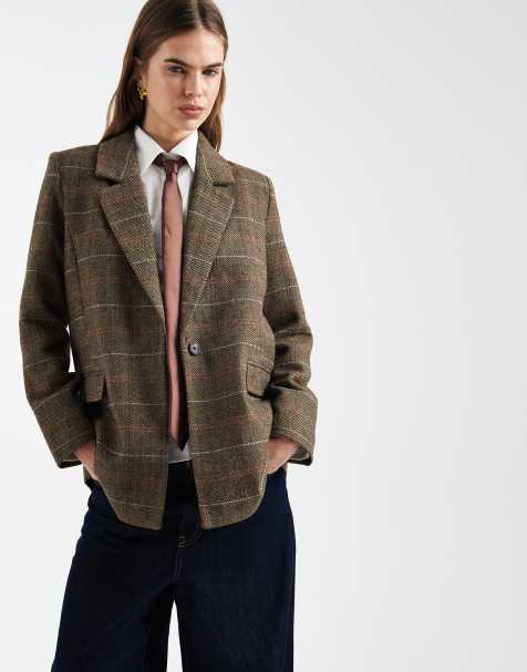 ONLY – Karierter Blazer-Mantel in Hellbraun - view 1