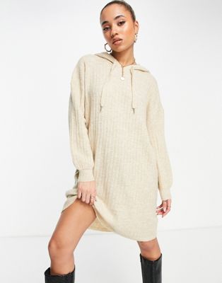 Only karinna long sleeve knitted hoodie dress in pumice stone