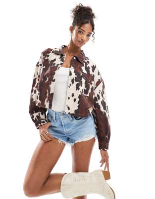 ONLY - Kastige Hemdbluse mit Kuhfellmuster-Braun