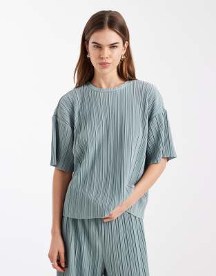 ONLY - Kastiges Plissee-Oberteil in hellem Petrol, Kombiteil-Blau