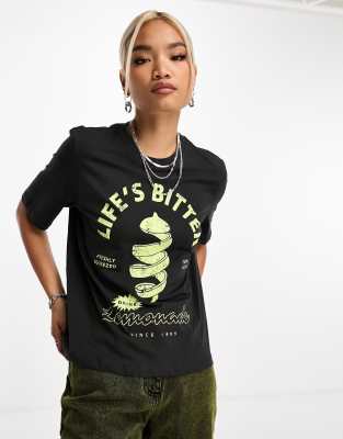 Only – Kastiges T-Shirt in verwaschenem Grau mit „Lemonade“-Grafikprint