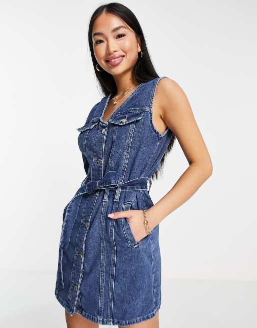 Only - Kendra - Robe mi-longue en jean avec ceinture - Bleu moyen