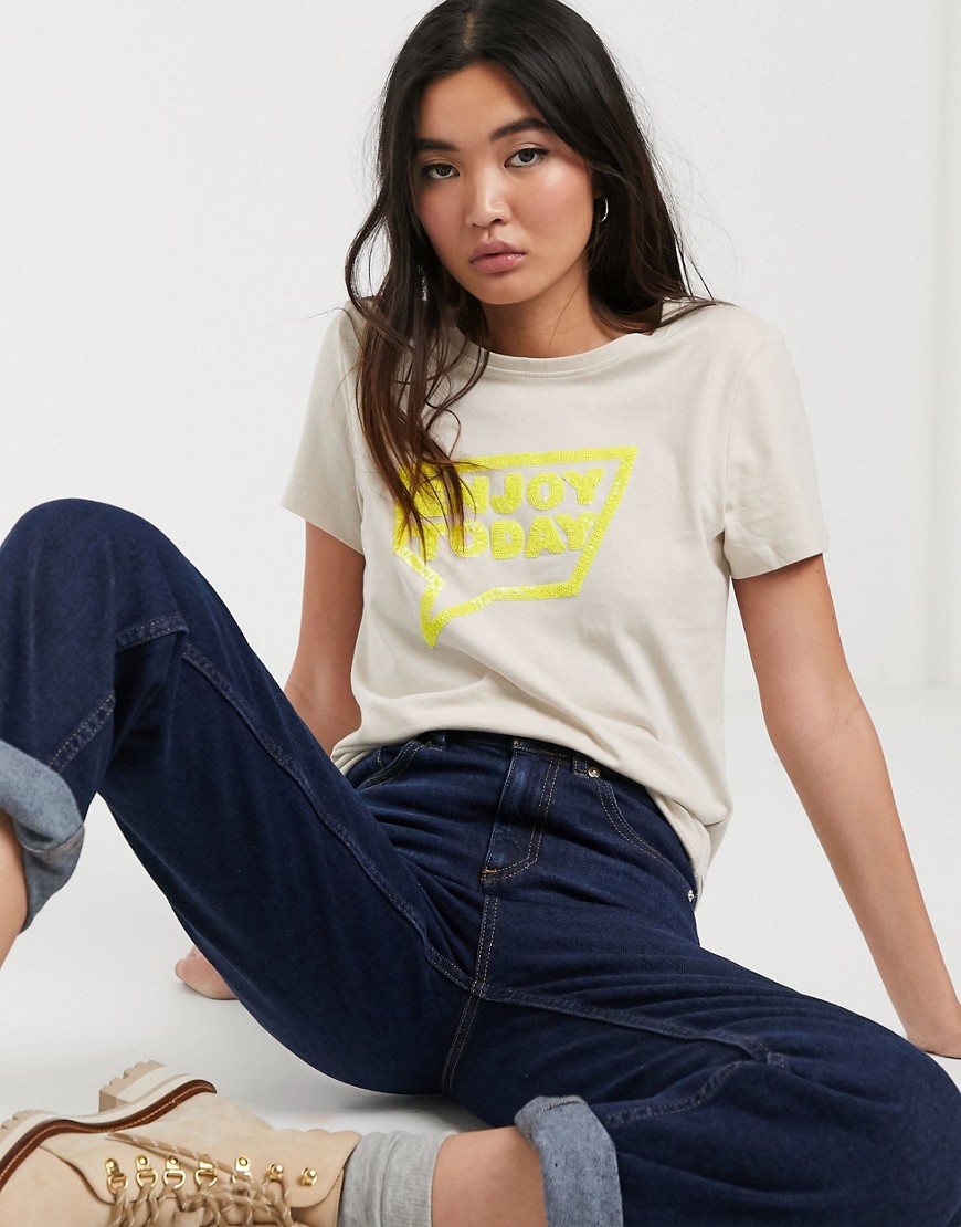 Only - Kita - T-shirt med korte ærmer og neongrafik-Grå
