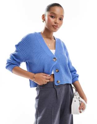 knit cardigan in bright blue