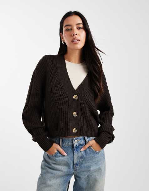 ONLY knit cardigan in chocolate brown - view 1