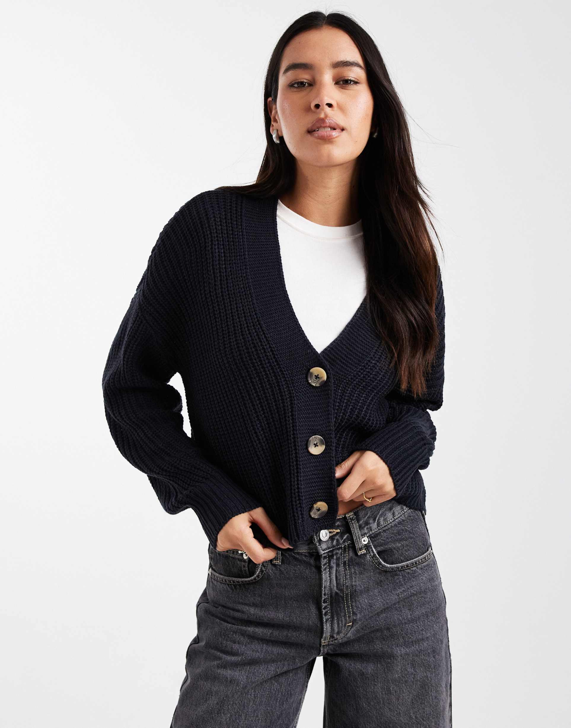 only knit cardigan in coral navy