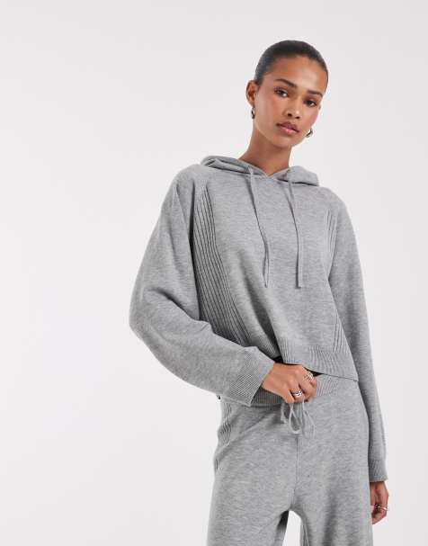 ONLY knit cropped hoodie in gray - part of a set - view 1