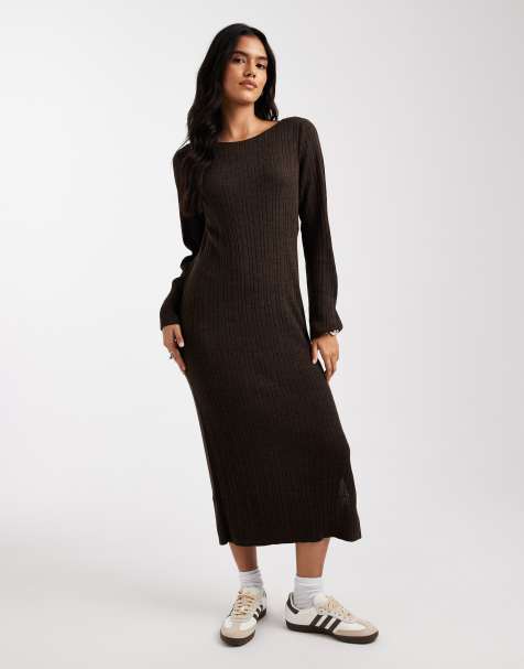 ONLY knit midi dress in chocolate brown - view 1