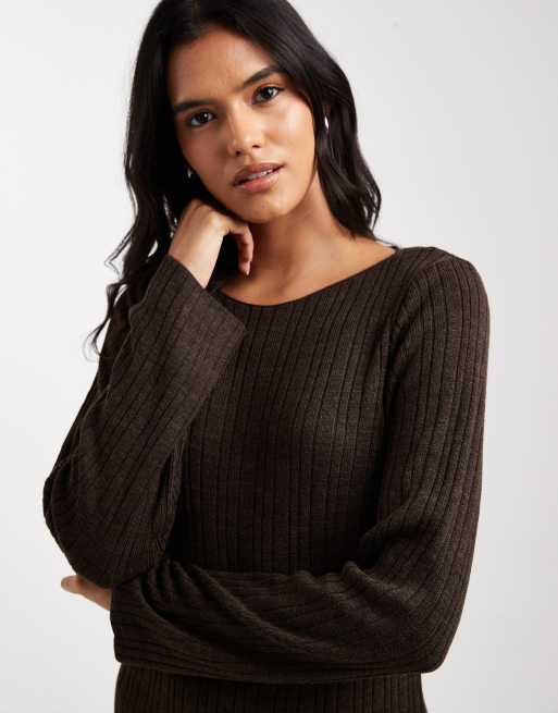ONLY knit midi dress in chocolate brown