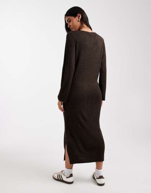 ONLY knit midi dress in chocolate brown