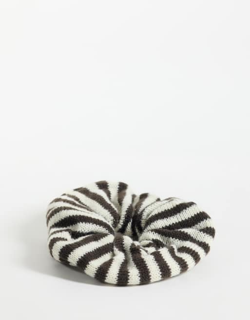 ONLY knit scrunchie in brown and cream stripe, 3 of 3