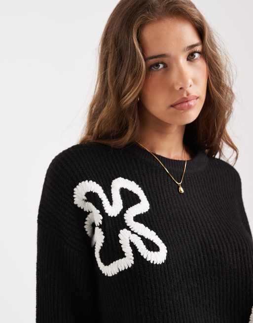 ONLY knit sweater with floral embroidery in mono, 4 of 4