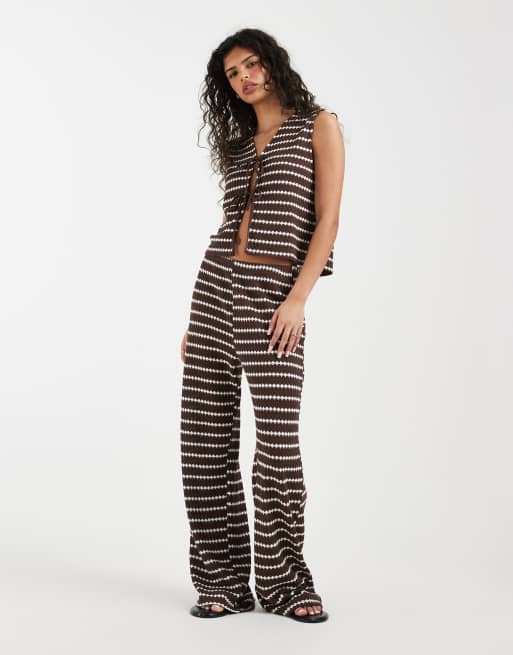 ONLY knit tie front top in brown stripe (part of a set), 2 of 4