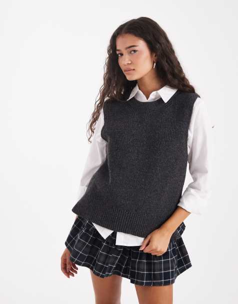 ONLY knit vest with side slit in dark gray - view 1