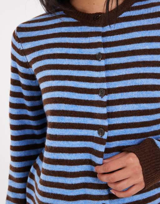 ONLY knitted cardigan in brown & blue stripes, 2 of 4