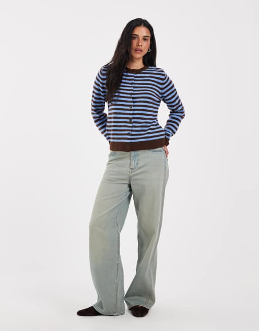 ONLY knitted cardigan in brown & blue stripes, 3 of 4