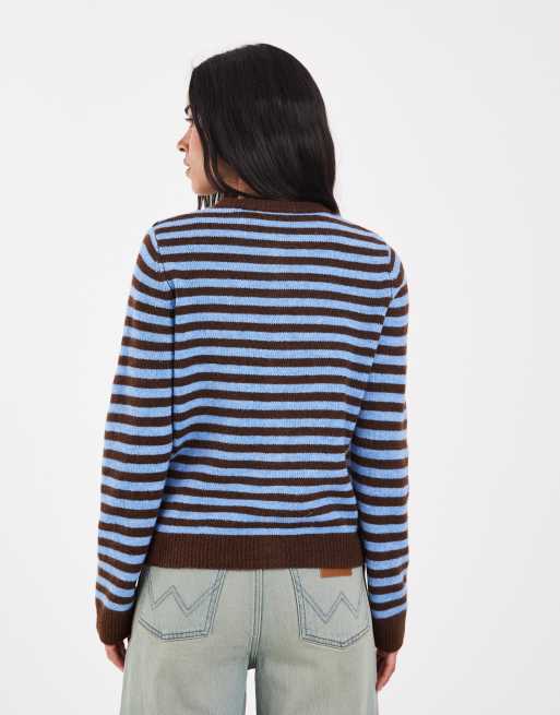 ONLY knitted cardigan in brown & blue stripes, 4 of 4