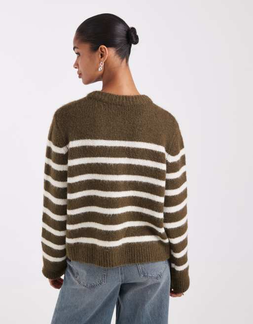 ONLY knitted cardigan in khaki stripes, 2 of 4