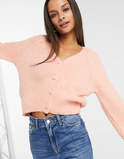 Jumpers & Cardigans Only knitted cardigan with balloon sleeve in peach 