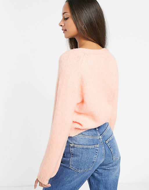 Jumpers & Cardigans Only knitted cardigan with balloon sleeve in peach 