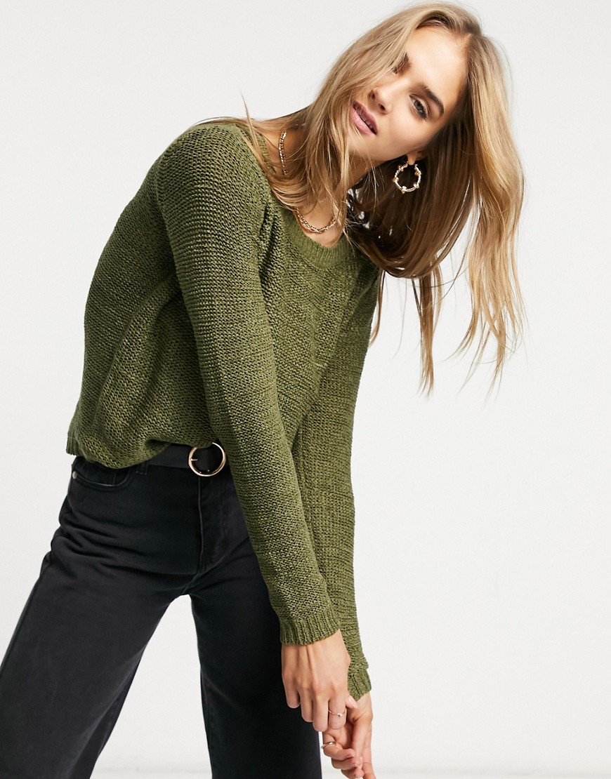 Only knitted crewneck sweater in kalamata green