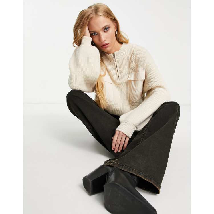 Cream zip best sale up sweater