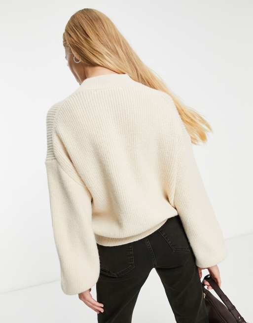 Only knitted half zip sweater with pocket detail in cream