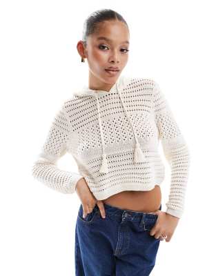 ONLY ONLY knitted hoodie in ecru-White