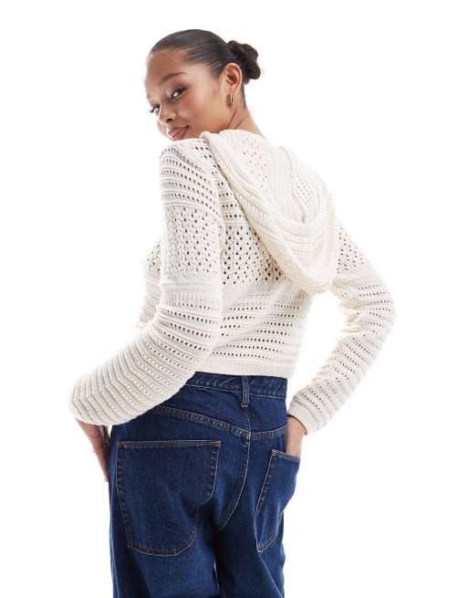 ONLY knitted hoodie in ecru , 2 of 4