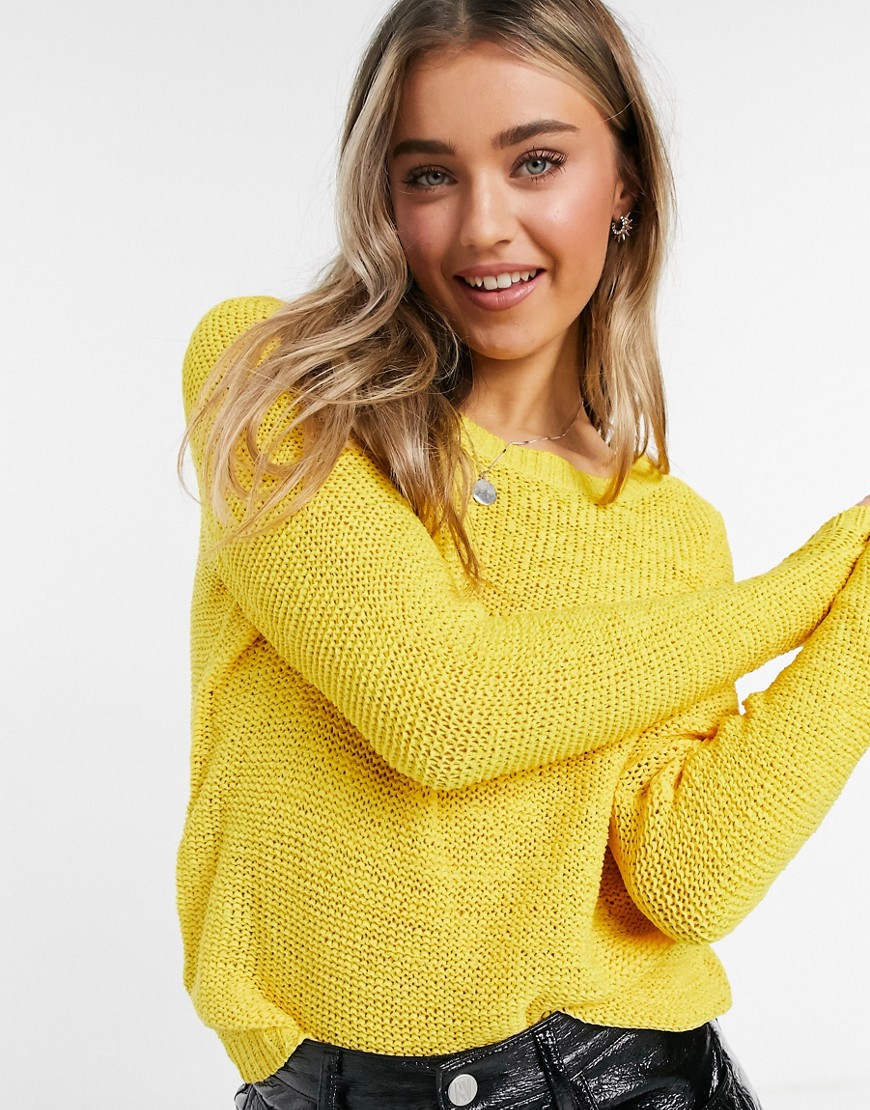 Only knitted long sleeve crew neck sweater in mustard yellow