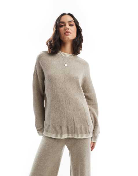 ONLY knitted mock neck jumper with stitch hem detail in beige (part of a set) - view 1
