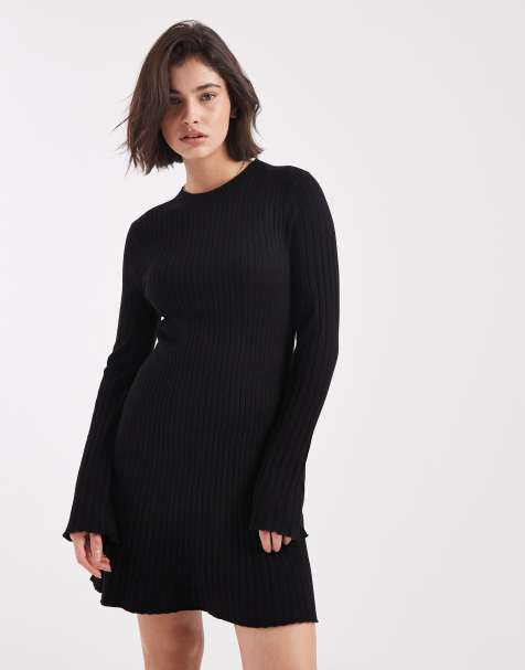 ONLY knitted ribbed mini dress in black - view 1
