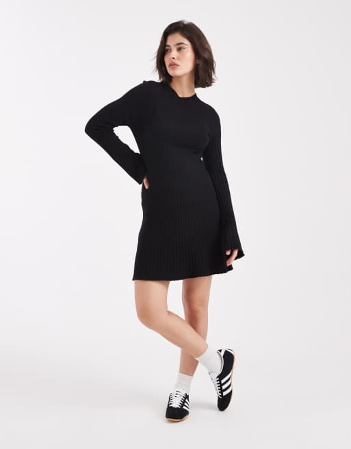 ONLY knitted ribbed mini dress in black, 2 of 4