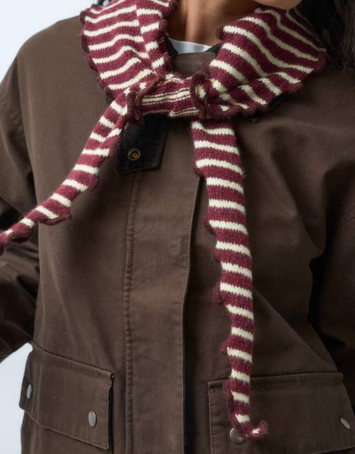 ONLY knitted scarf in brown & yellow stripe, 2 of 3