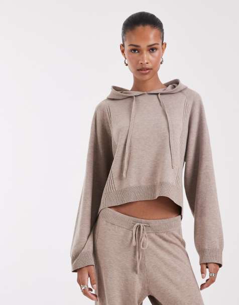 ONLY knitted short hoodie in beige (part of a set) - view 1
