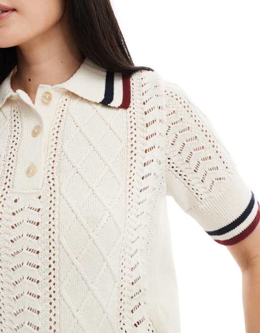 ONLY knitted short sleeve polo with stripes in beige, 4 of 4
