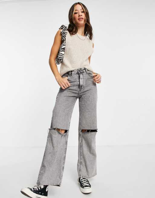 Only knitted singlet in stone marl