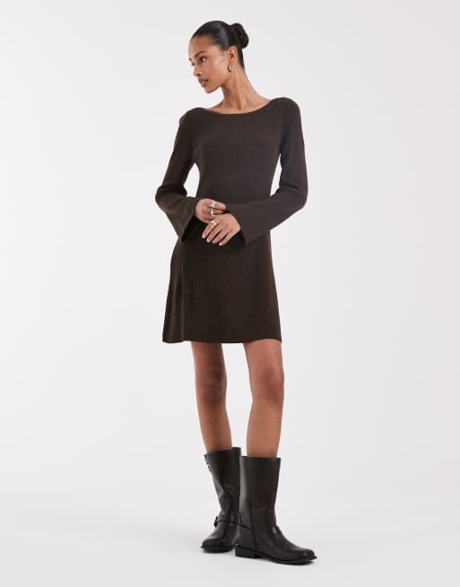 ONLY knitted skater mini dress in brown, 3 of 4