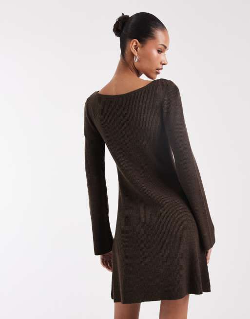 ONLY knitted skater mini dress in brown, 4 of 4