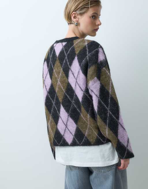 ONLY knitted sweater in khaki argyle, 4 of 4