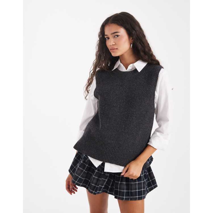 ONLY knitted vest with side slit in dark grey | ASOS